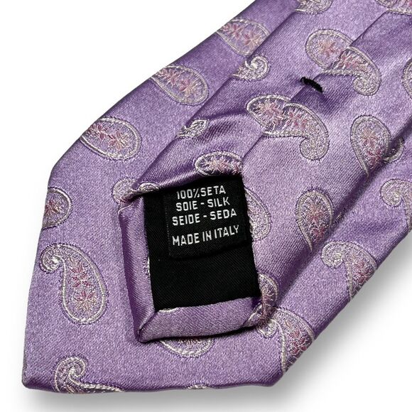 VALENTINO Men’s Purple Designer Paisley Medallion 100% Jacquard Silk Narrow Tie - Picture 6 of 9